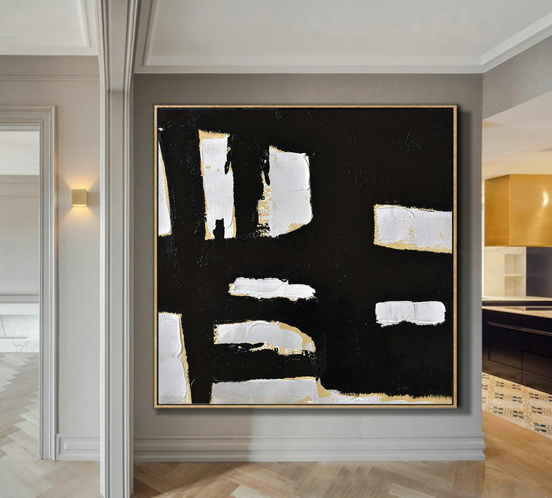 Handmade Painting Large Abstract Art,Handmade Minimal Art Palette Knife Canvas Painting, Black White Beige - Huge Abstract Canvas Art